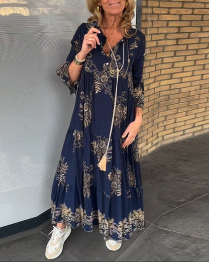 Wysokiej jakości luźna sukienka z dekoltem V w wyrafinowanym stylu