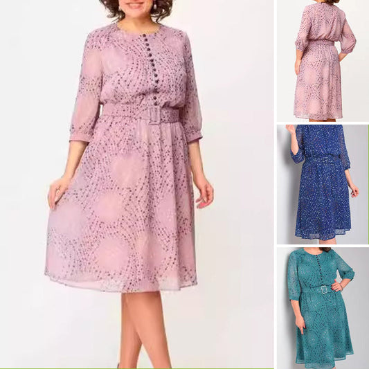 Damska sukienka midi plus size z wiązaniem w talii