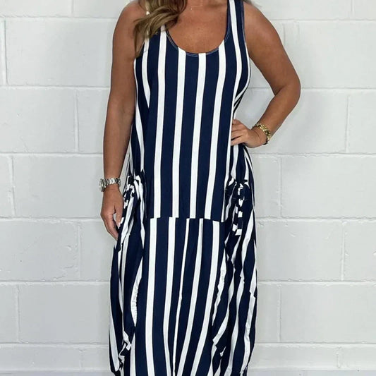 👗Wiosenne i letnie sukienki kieszonkowe w paski plus size