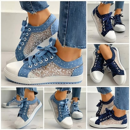 Damskie płaskie buty z okrągłym noskiem i sznurowaną cholewką