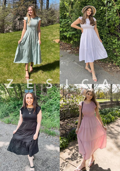 🔥👗Letnia, swobodna, krótka sukienka midi z falbankami dla kobiet
