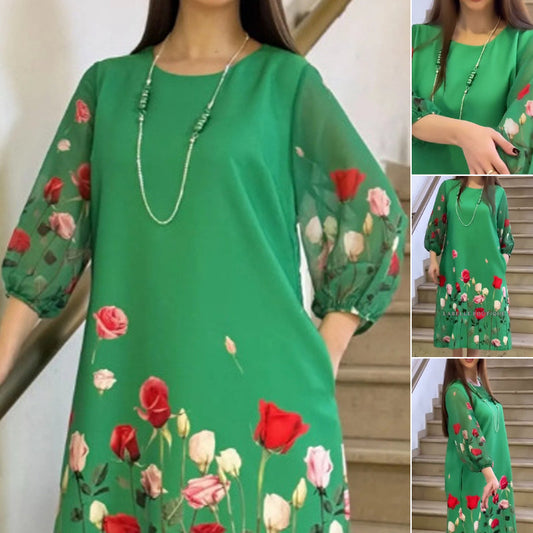💝Elegancka luźna sukienka z kwiatowym nadrukiem