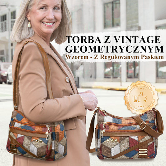 2025 Torba z Vintage Geometrycznym Wzorem - Z Regulowanym Paskiem