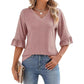 💖【S-3XL】Damski top z falbaniastym dekoltem w serek