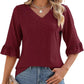 💖【S-3XL】Damski top z falbaniastym dekoltem w serek