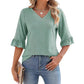💖【S-3XL】Damski top z falbaniastym dekoltem w serek