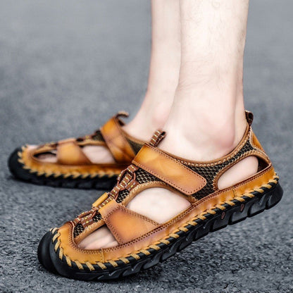 Men's Breathable Knit & Faux Leather Patchwork Non-Slip Cushioned Sandals
