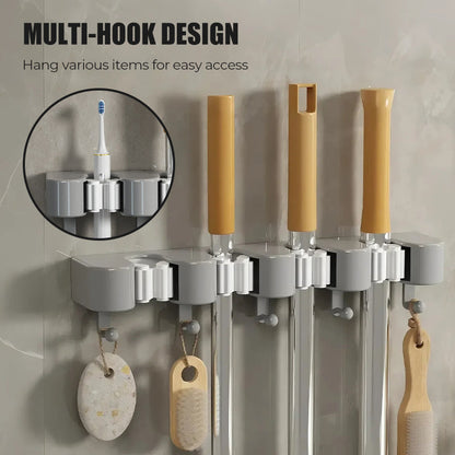 Wieszak ścienny bez wiercenia, odpowiedni do mopów i mioteł