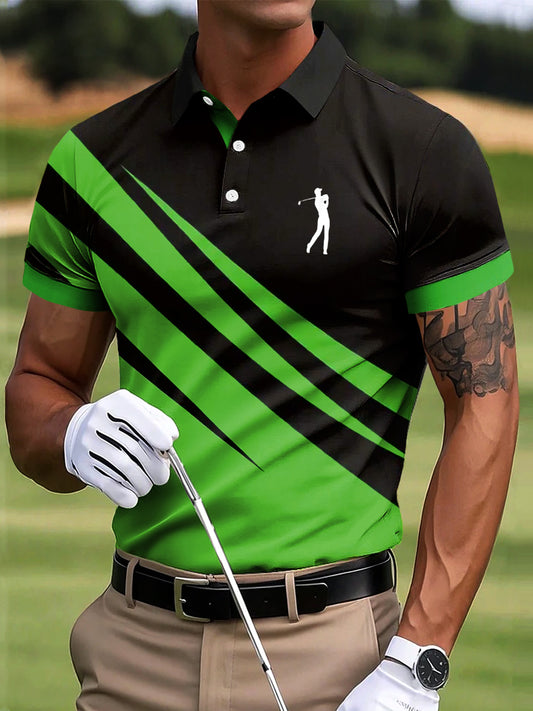 Męski golf abstrakcyjne nieregularne linie artystyczny nadruk na co dzień Biznesowa koszulka polo