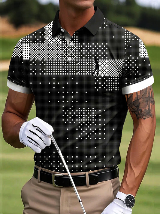 Męski golf abstrakcyjna mozaika w kratkę Art Print Casual Business Polo Shirt