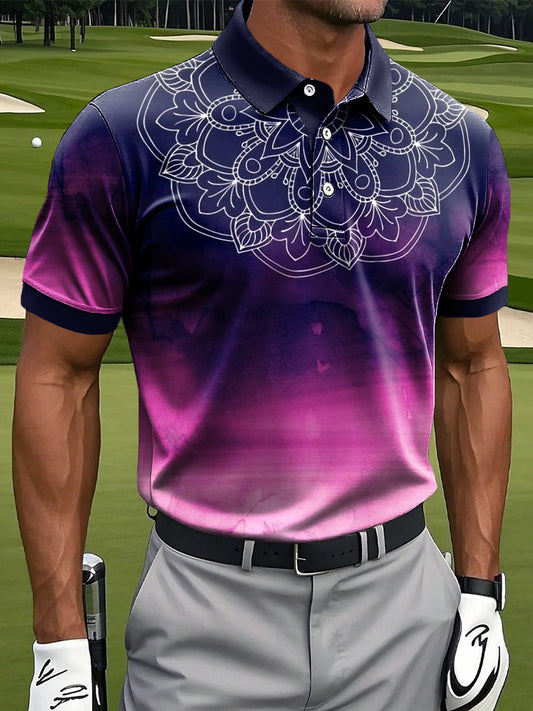 Męska Retro Art Gradient Mandala Nadruk Casual Biznesowa Koszulka Polo