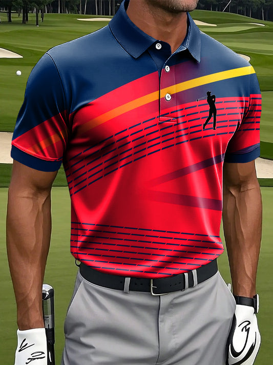 Męska koszulka polo w stylu retro z gradientu w paski Patchwork Art Print Casual Business