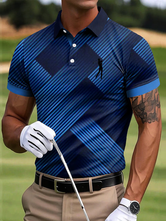 Męskie paski z gradientu golfowego Geometryczna patchworkowa koszulka polo z nadrukiem artystycznym na co dzień