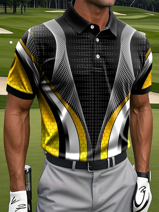 Męska retro kolorowa nieregularna linia artystyczna drukowana casualowa biznesowa koszulka polo