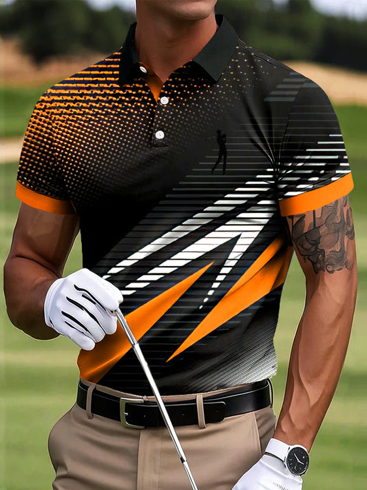 Męskie linie gradientowe do golfa Geometryczna koszulka polo z nadrukiem artystycznym na co dzień