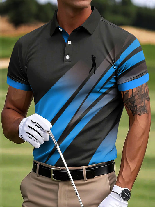 Męski golf abstrakcyjna kolorowa linia artystyczna drukowana casualowa biznesowa koszulka polo