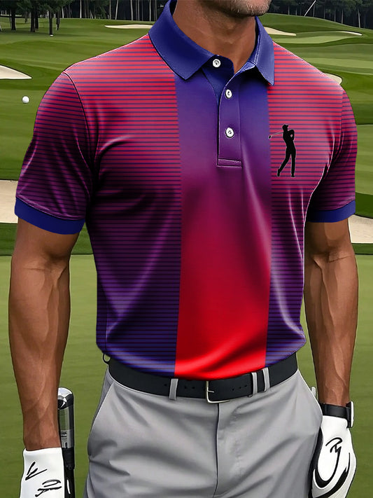 Męskie Retro Kolorowe Paski Geometryczne Art Print Casual Biznesowa Koszulka Polo