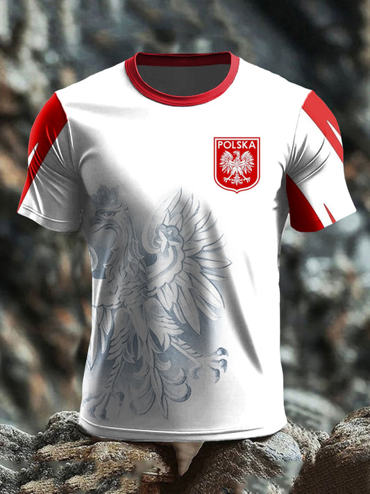 Retro Polski Orzeł Herb Art Print Casual T-Shirt