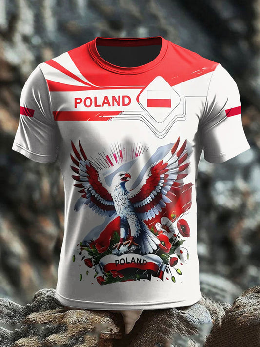 Retro polska flaga z białym orłem, koszulka okolicznościowa z nadrukiem artystycznym