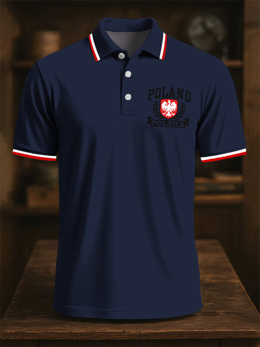 Retro Polski Godło Orła Klasyczna Patchwork Art Print Casual Biznesowa Koszulka Polo