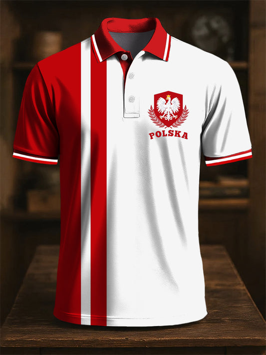 Retro polski emblemat orła w paski z nadrukiem artystycznym na co dzień biznesowa koszulka polo