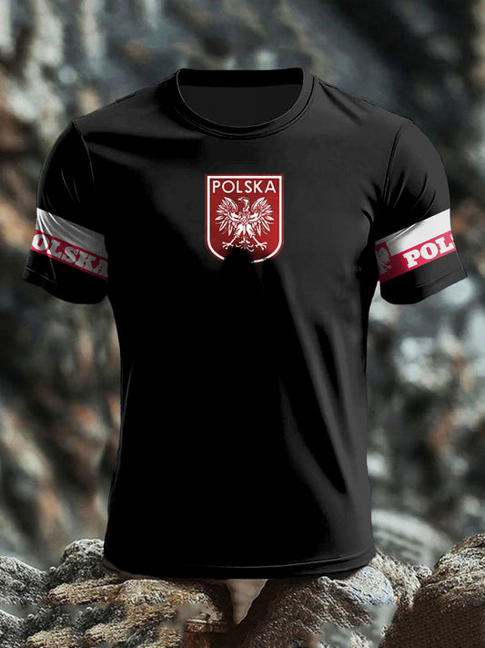 Retro Polski Orzeł Flaga Art Print Casual T-Shirt