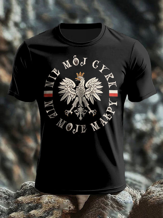 Retro polski orzeł flaga zabawny artystyczny nadruk casual T-Shirt
