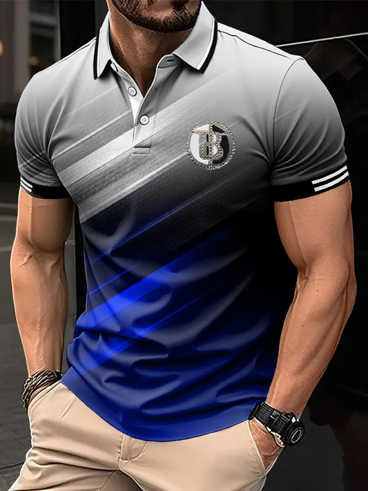 Męska koszulka polo z nadrukiem artystycznym Retro Gradient Line