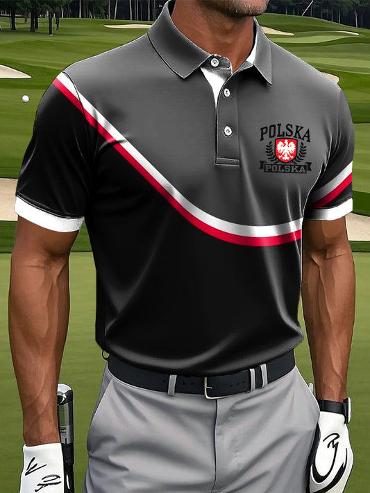 Męska koszulka polo w stylu vintage z polskim orłem spliced Art Print Casual Business Polo