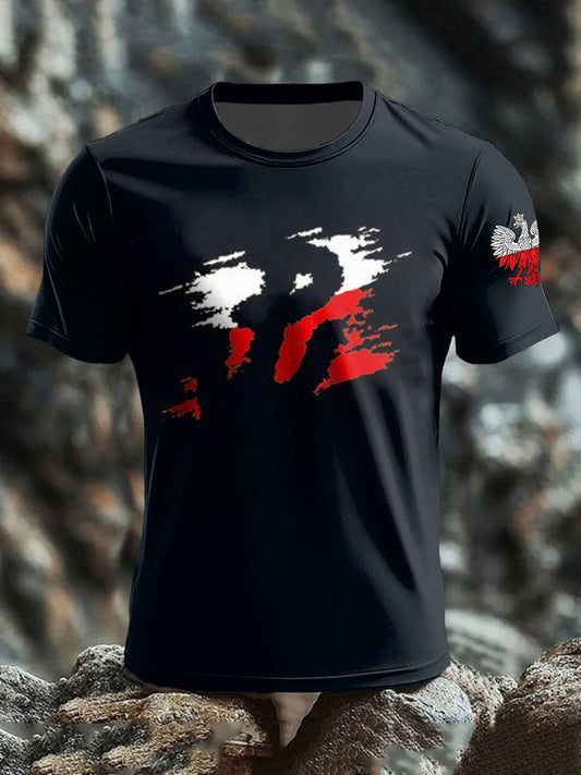 Vintage polski orzeł flaga patriot abstrakcyjny nadruk casual T-Shirt