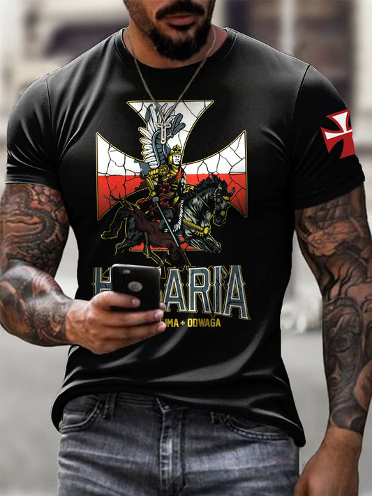 Męska koszulka w stylu vintage z polską flagą husarską Totem Art Print Casual