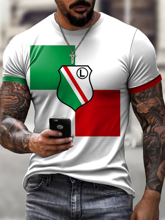 Męski Vintage Polski Warszawa Football Club Art Print Casual T-Shirt