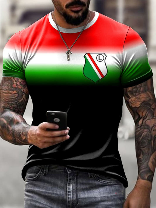 Męski Vintage Polski Warszawski Klub Piłkarski Odznaka Art Print Casual T-Shirt