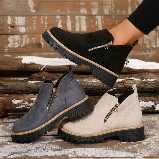 Kobiety Round-Toe buty kostkowe z zamkiem błyskowym bocznym