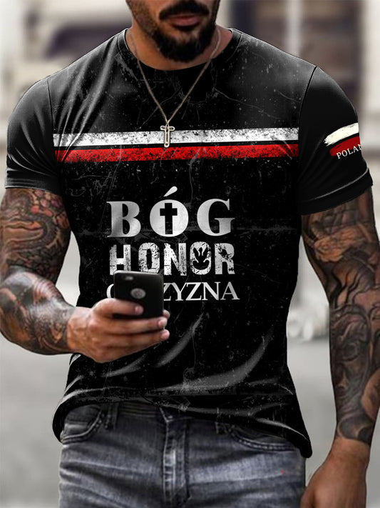 Męskie Retro polskie wojsko Motto print print Casual T-Shirt