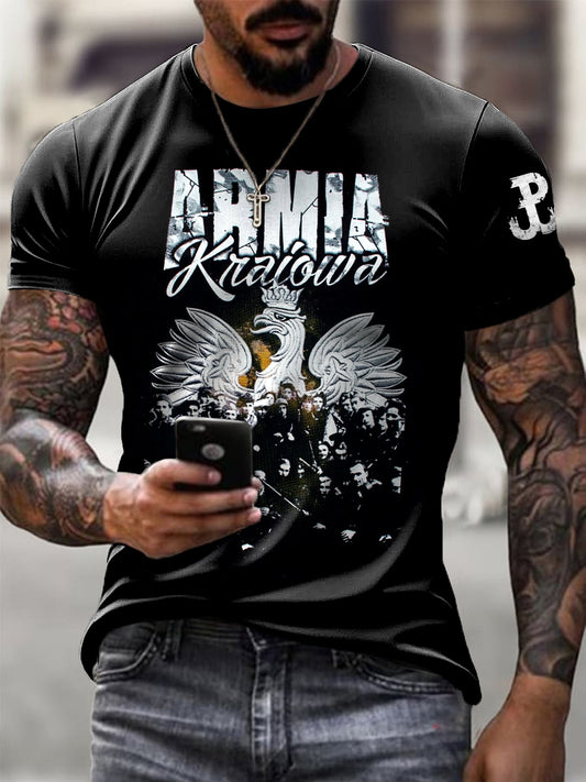 Męska koszulka w stylu retro polska gwardia domowa Patriot Art Print Casual