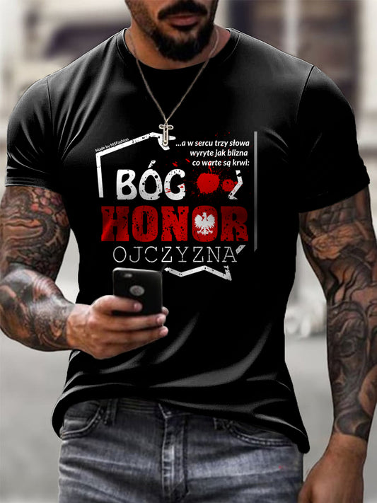 Męskie Retro polskie wojsko Motto Abstrakcyjny nadruk Casual T-Shirt
