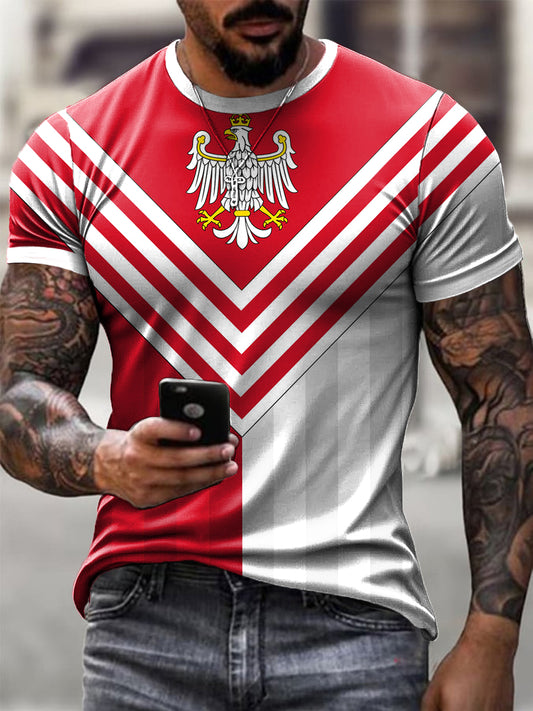 Męskie Retro Polski Orzeł Biały Paski Art Print Casual T-Shirt