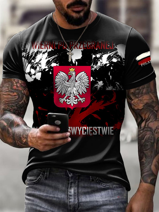 Męskie Retro Polski Orzeł Flaga Abstrakcyjny Nadruk Casual T-Shirt