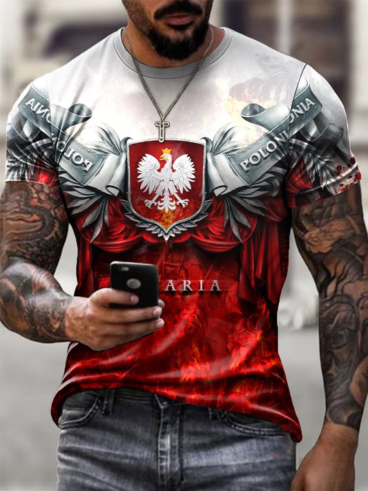 Męska koszulka z nadrukiem kawalerii w stylu retro polski orzeł flaga
