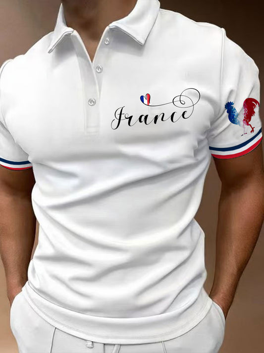 Męska francuska koszulka polo z krótkim rękawem w stylu vintage