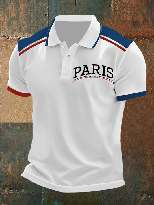 Męska francuska koszulka polo z krótkim rękawem w stylu vintage
