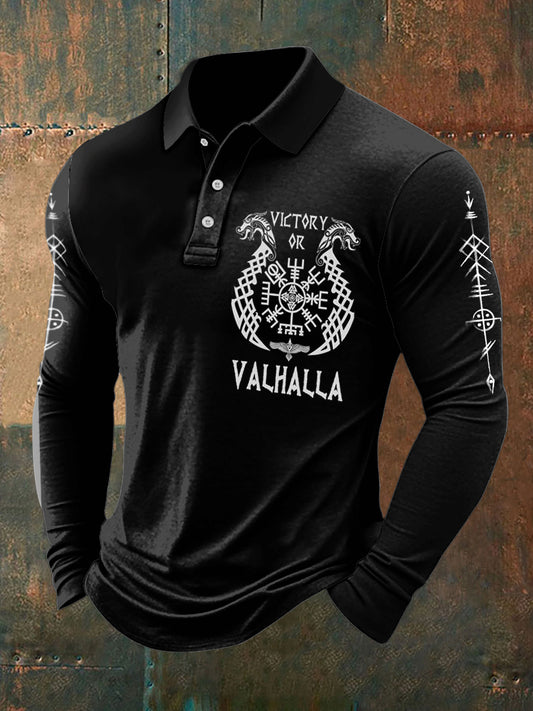 Męska koszulka polo z nadrukiem Viking, długi rękaw
