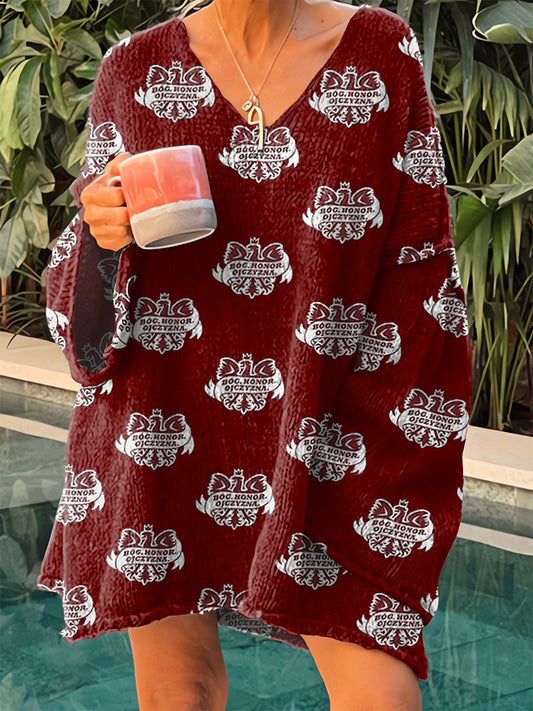 Damski sweter vintage z okrągłym dekoltem - 1