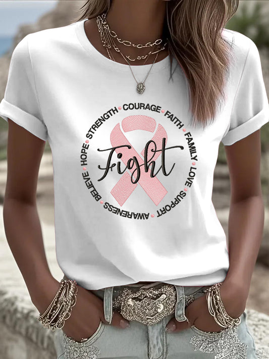 Damska różowa wstążka Casual T-Shirt