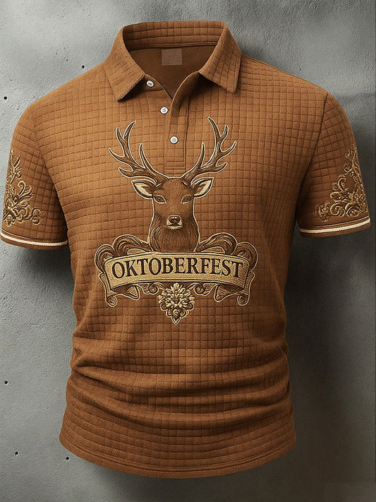 Męska koszulka polo z motywem jelenia w stylu vintage Western Waffle