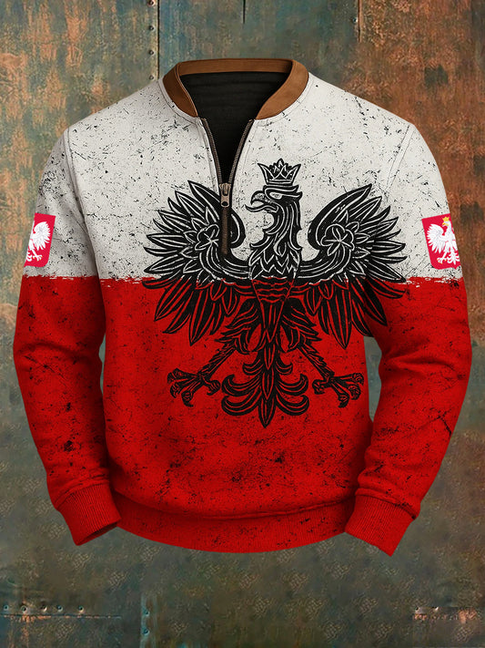 Retro biała bluza z kapturem z motywem orła