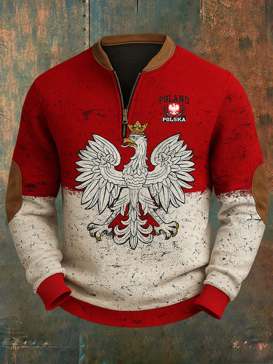 Retro biała bluza z kapturem z motywem orła