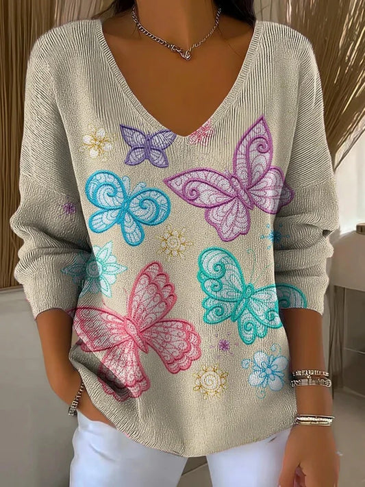 Damski bawełniany top z nadrukiem motyla w stylu vintage