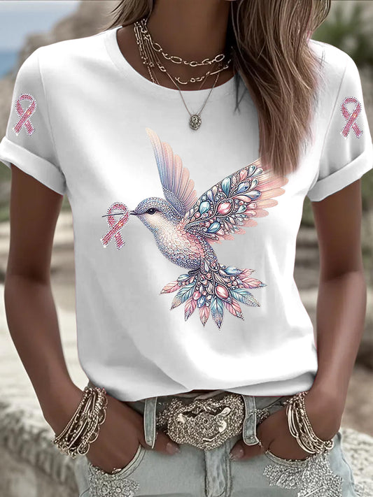 Damski Koliber Wstążka Rhinestone Casual T-Shirt